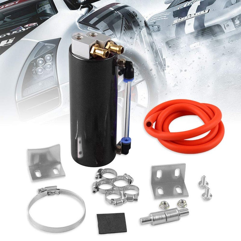 RYANSTAR RACING Universal Aluminum Racing Engine Oil Catch Tank CAN Kit Turbo Reservoir Billet Round 350ML Black - Image 1